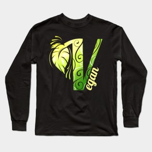 V like Vegan - Green Leaves Logo - Go Vegan Long Sleeve T-Shirt